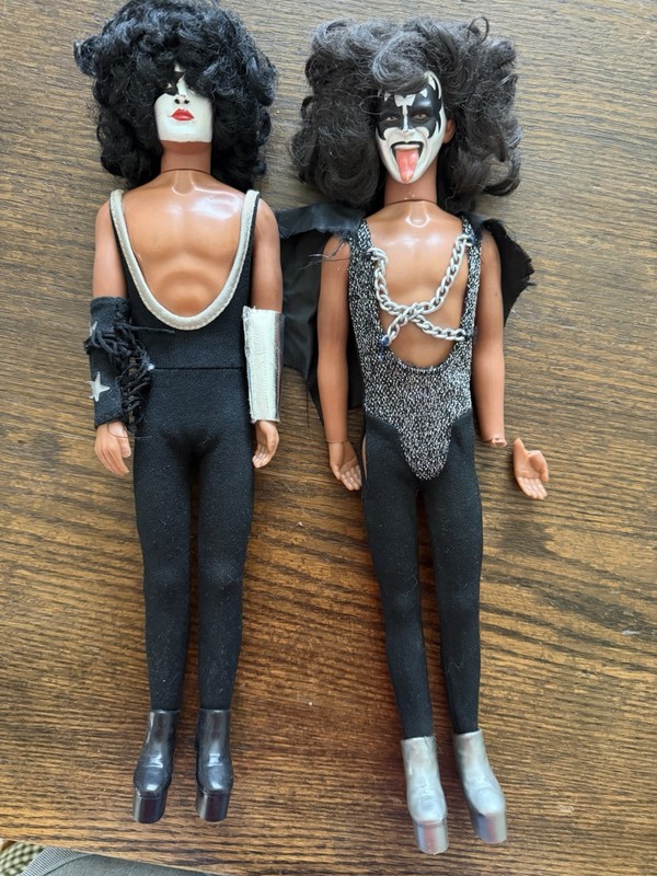 KISS Gene Simmons & Paul Stanley Fashion Dolls Lot of 2 with Outfits-hand broken