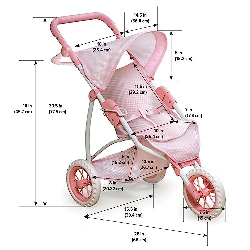 Badger Basket Three Wheel Doll Jogging Stroller (fits American Girl Dolls),