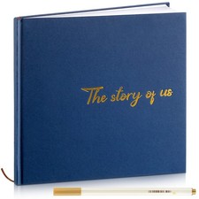 Couples Memory Book, 1 Year Anniversary Gift, 144 Page Photo Album, Navy Blue