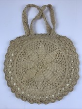 Boho Crocheted Round Lacey Doily Tote Bag Purse Handbag Cute Vintage Look