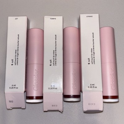3X GLOSSIER G SUIT SOFT TOUCH LIP CREME, STRIKE/Jet/Tempo 6ML .20 oz New/Boxed