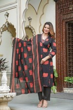 Women Print Kurta Pant Dupatta Set Indian Ethnic Suit Cotton Festive Kurta Set