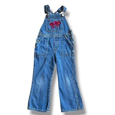 Vtg Arizona Denim Overalls Girls Adj. Sz 5 Blue 90s Y2K Embroidered Flowers D-3