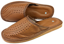 Mens Leather Slippers Highlander Polish Folk Brown Mules Slip on Shoes Size 7-12