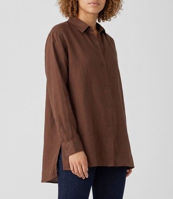 Eileen Fisher Organic Handkerchief Linen Classic Collar Shirt 3X Clove