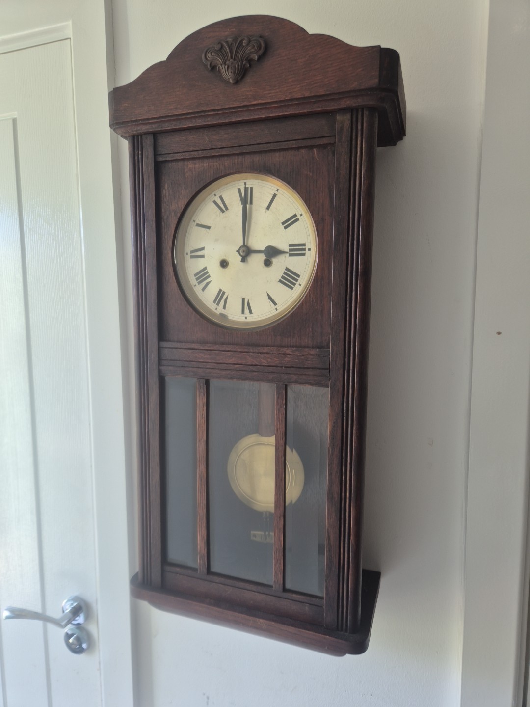 Oak Junghans Clock German Striking Wall Clock Art Deco HAC Beautiful 31"
