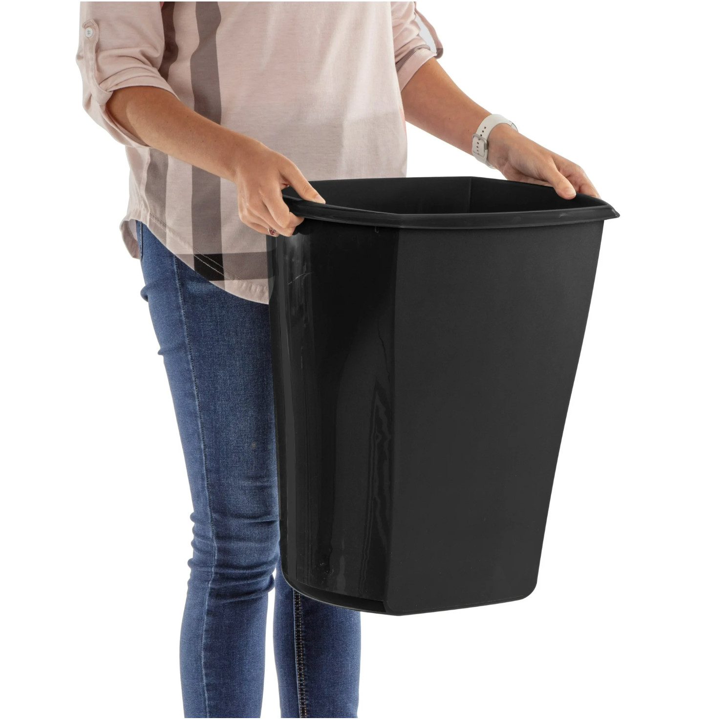 Kitchen Trash Can, 10 Gallon Plastic Garbage Bin with No Lid, Black 18x12x19