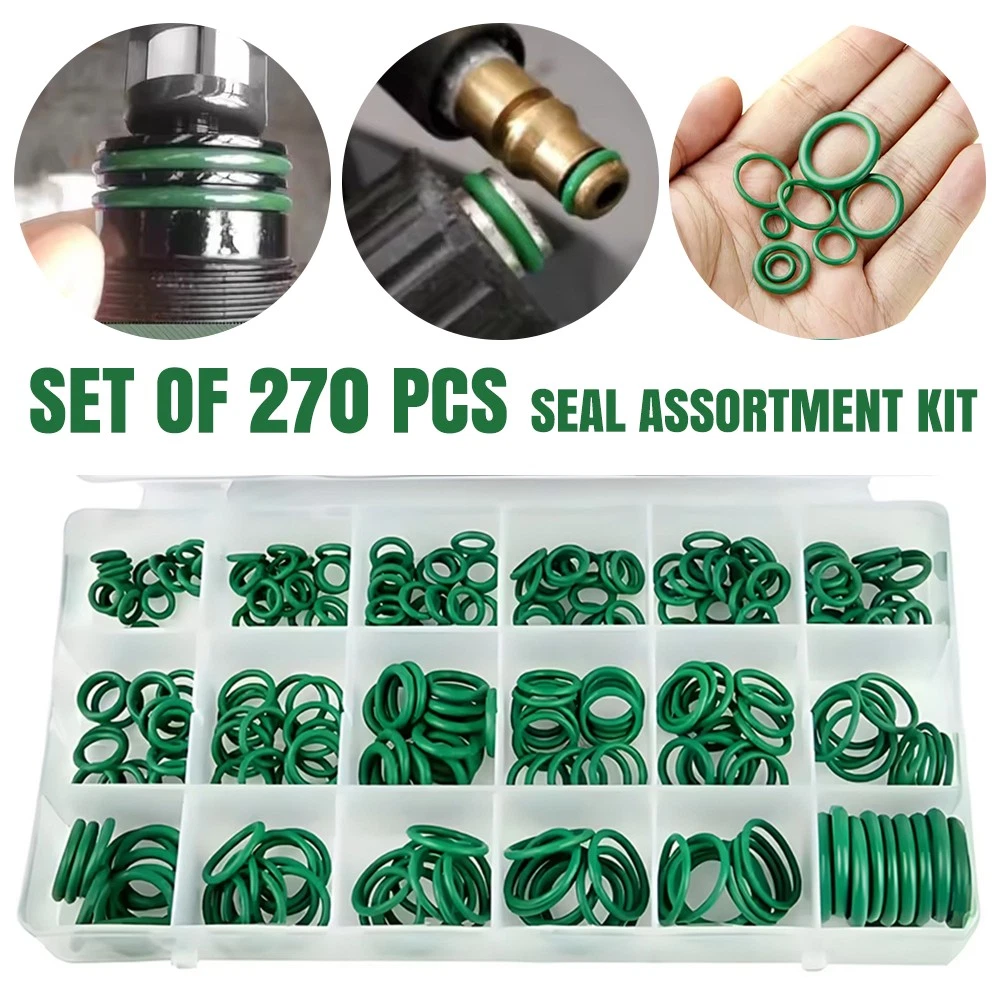 KEZE 595 Pezzi Kit O-Ring Per Aria Condizionata Auto - 36 Misure Metriche E SAE, Guarnizioni In Gomma Verde ID 3-22mm - 2