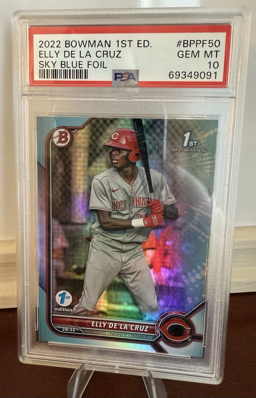 Elly De La Cruz 2022 Bowman 1st Edition Sky Blue Foil 1st Bowman PSA 10