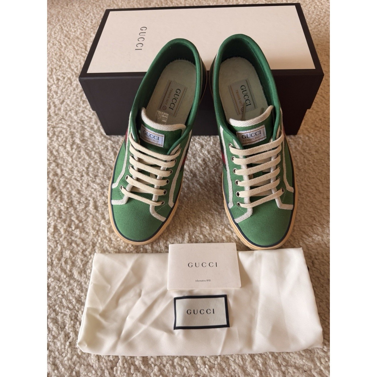 Rare Gucci Tennis 1977 Green Canvas Sneakers 606111-GZO30-3760 Men