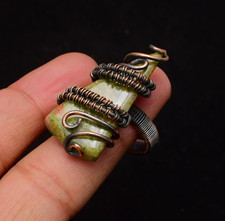 Unakite Gemstone Copper Wire Wrapped Handmade Jewelry Ring Size 9