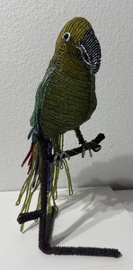 Hand Crafted South Africa Seed Beaded Wired 13” Parrot Bird On Perch Shelf Decor