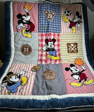 Disney Mickey Mouse Sports Crib Comforter Baby Blanket Quilted Patchwork 31x42
