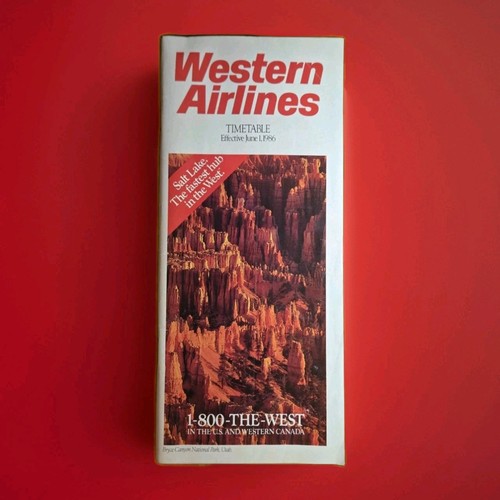 Western Airlines System Timetable June 1, 1986 Salt Lake Good Condition 6-1-86