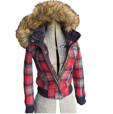 XXS RARE GRAIL vtg abercrombie and fitch fur trim jacket coat fleece plaid