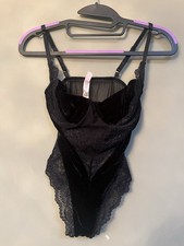 Vintage July 1999 Victoria's Secret Black Velour Lace Teddy NWT 34B Rare