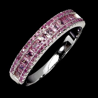 925 Sterling Silver Ring Princess Pink Sapphire 2mm Sapphire Diamond Cut Gem 7