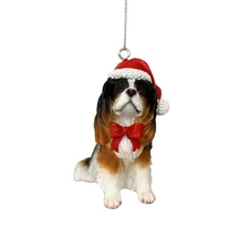 Cavalier King Charles Spaniel Dog Christmas Ornament Tri-Color Coat Santa Hat