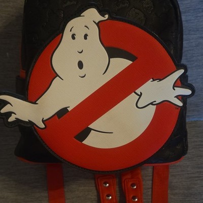 Loungefly Ghostbusters Mini Backpack Black Red Zip Logo Applique Green Straps