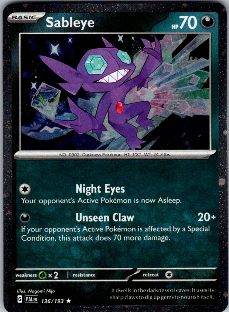 Sableye 136/193 Rare Paldea Evolved Pokemon Holo Near Mint
