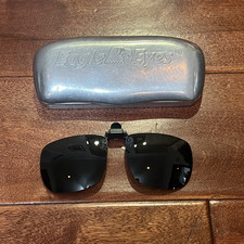 Vintage Silver Aluminum Eagle Eyes Case Polarized Black Clip-On Sunglasses