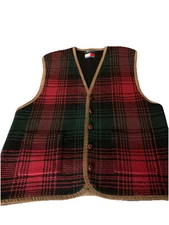 Vintage Tommy Hilfiger Mens Wool/Corron Vest Plaid Size Small Hong Kong