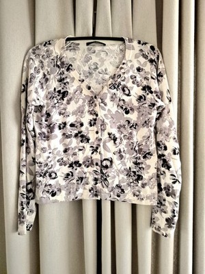 Weekend Max Mara Strickjacke weiß grau Blumen super weich Baumwolle Gr. Small S