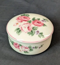 Vintage Takahashi San Francisco Rose Round Lidded Porcelain Trinket Box Japan