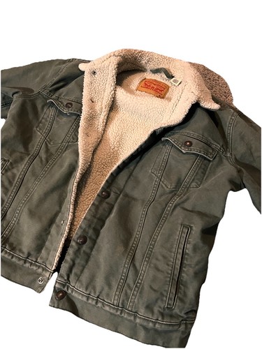 Levi's Canvas Sherpa Trucker Jacket Style #163650163 Thyme - Green - Picture 3 of 8