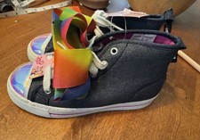 Jojo Siwa Rainbow Bow Denim High Top Shoes for Kids/Children Size 1 - New