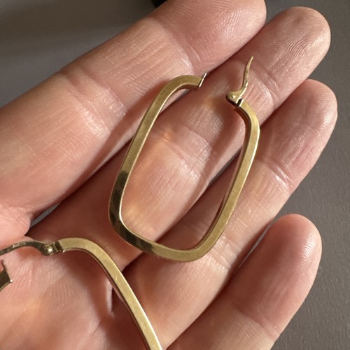 9ct Yellow Gold 375 Rectangle Hoop Earrings Italy Modern Design 39mm x 24mm - Picture 22 of 24