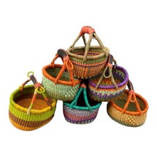 weaved bolga round basket/ 5" X 7"/ Doll Mini Size Bolga Market Basket/ Handmade