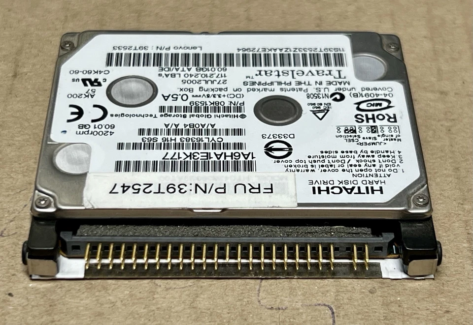 Hitachi 60GB HDD PATA/IDE/EIDE 4200RPM 1.8" Hard Drive for Laptop P/N: 08k1539 - Image 2 of 4