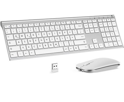 SEENDA SK38-3 Tastatur Maus Set Kabellos  Wiederaufladbare Funktastatur weiß
