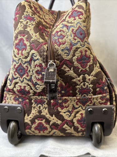 Liz Claiborne Tapestry Travel Bag Weekender Carry-on Luggage Pull Wheels Vintage - 第 4/19 張圖片