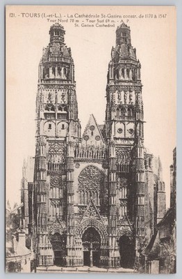 Tours France St Gatien Cathedral Gothic Towers Architecture Postcard