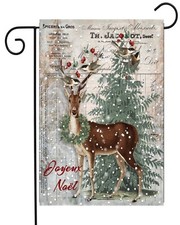 Winter Deer with Greenery Garden Flag Double Sided Quality