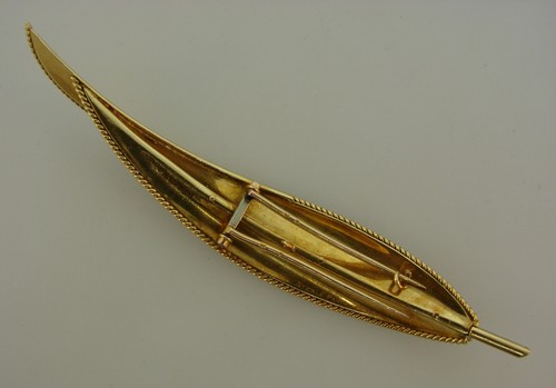 STERLE Paris Yellow Gold Leaf Pin BROOCH Clip 1950s Signed French Chic - Picture 8 of 10