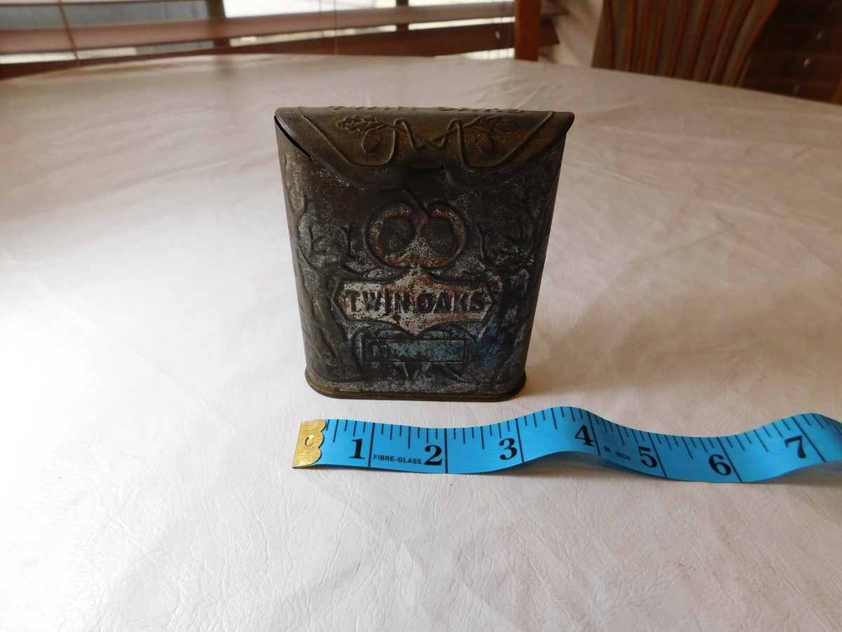 twin oaks mixture tobacco tin Vintage Twin Oaks smoking tobacco pocket tin empty mixture holder RARE metal