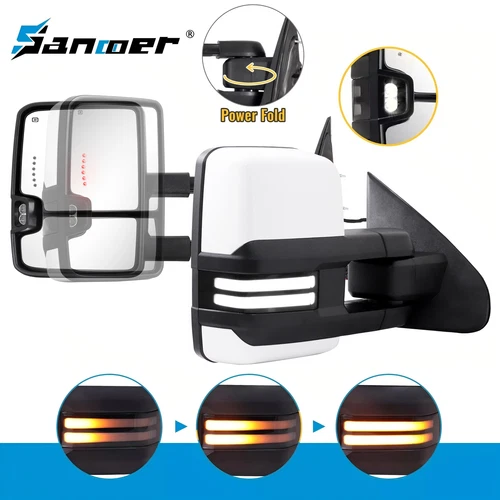 Tow Mirrors White Power Fold Smoked Switchback for 2014-2019 Silverado Sierra