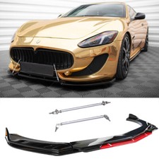 Red Front Bumper Lip Splitter + Strut Rods Bar For Maserati Gran Turismo GT GTS