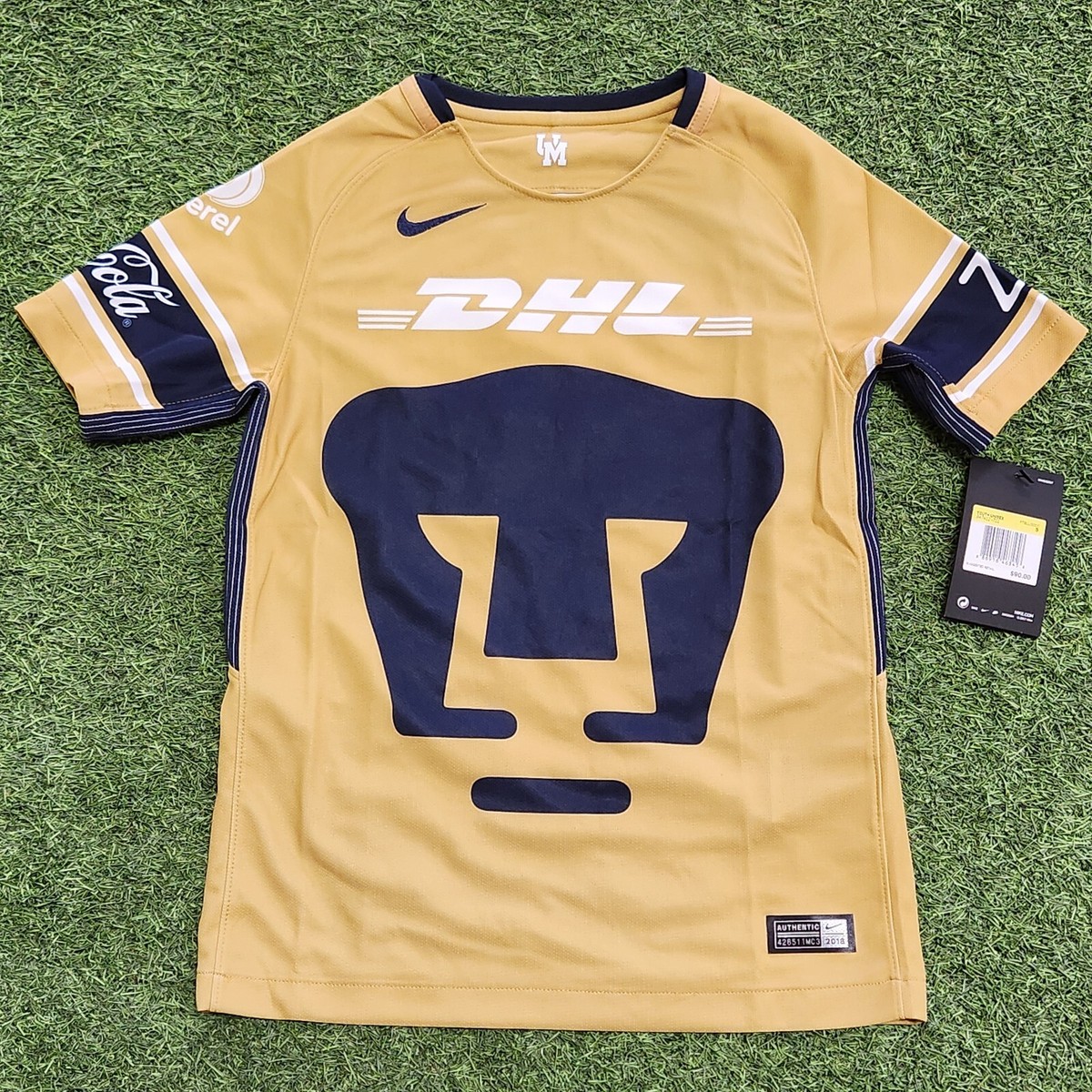 Nike Pumas Unam Youth 3RD 17-18 (Kids) Soccer Jersey Gold-Navy | eBay