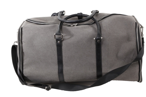 Charcoal Gray Mens Gentleman Canvas Weekender Garment Travel Bag - Picture 3 of 13
