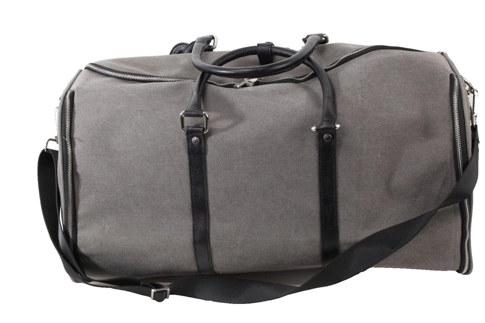 Charcoal Gray Mens Gentleman Canvas Weekender Garment Travel Bag - Image 3 of 4