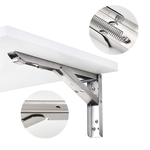 2X Ménsula Plegable 195mm Sujetador de Estante Acero Inox. Ángulo de Estantería - Imagen 5 de 9