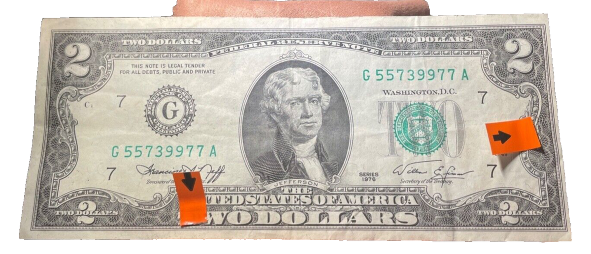貴重　Made in U.S.A-2 1976 1976 $2(Two) Dollar Off Center Error Alignment Shift Error