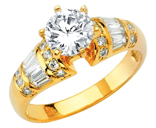 2.35 Ct Round & Baguette Cut Simulated Wedding Ring Solid Real 14K ...