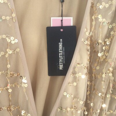 Pretty Little Thing. Plunge V-neck, gold sequin tassel mini-dress 10 | eBay  UK