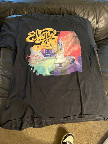 Elton John Space shuttle t shirt Med black near mint+ Piano be a long time art - Picture 2 of 2