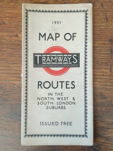 1931 Map of Tramways Tram Routes London Underground Transport Tube 
